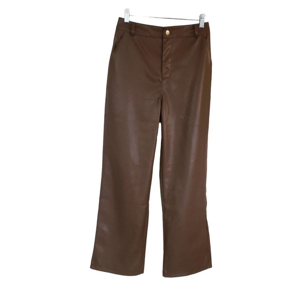 Faux Leather wide‎ leg Pant size Medium Brown new